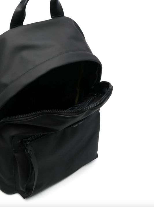 Sleek Black Designer Backpack with Relief Logo