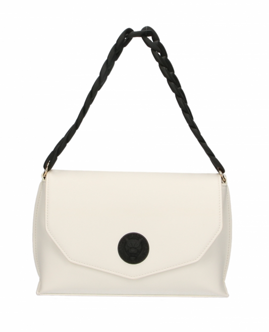 Chic White Crossbody Flap Bag with Logo Detail