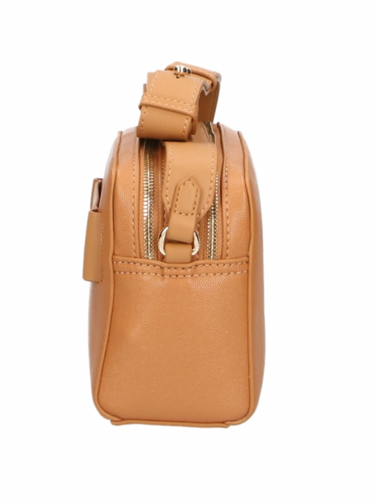 Chic Camel-Toned Crossbody with Double Zip Closure
