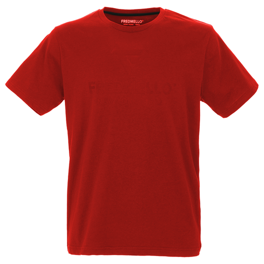 Radiant Red Cotton Tee with Rubber Logo