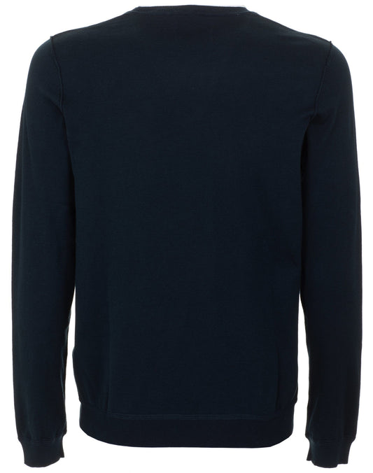 Chic Blue Cotton Crew Neck Sweater with Contrast Collar