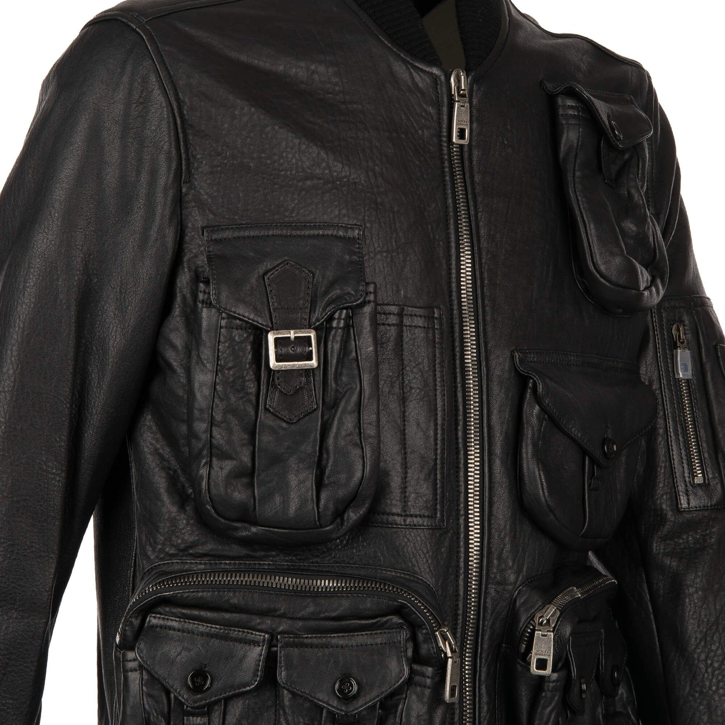 Sleek Lambskin Multipocket Military Jacket