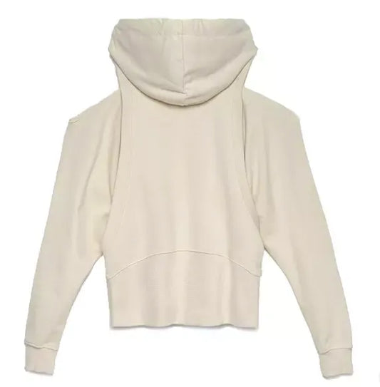 Chic Off-Shoulder Beige Sweatshirt with Hood