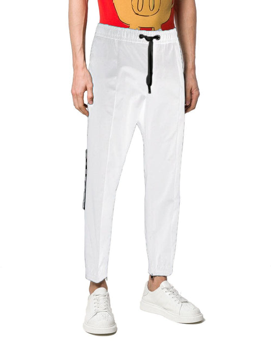 Elegant Cotton Drawstring Trousers with Logo Bands