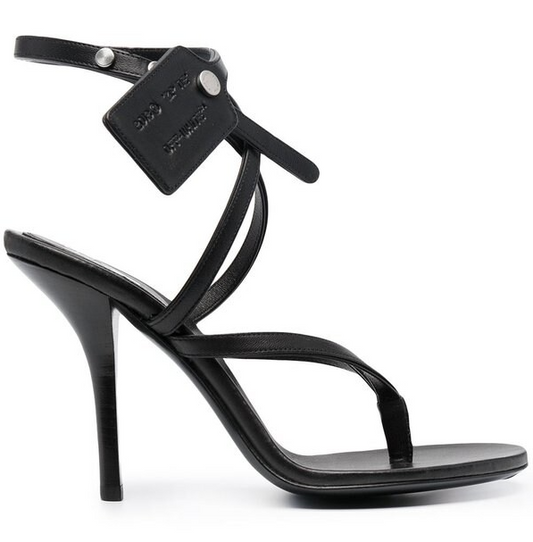 Elegant Calf Leather Stiletto Sandals with Zip Tie Accent