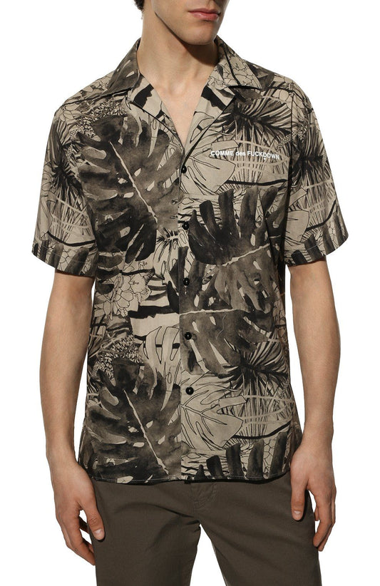 Tropical Leaf Print Short-Sleeve Shirt