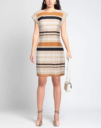 Beige Striped Sleeveless Summer Dress