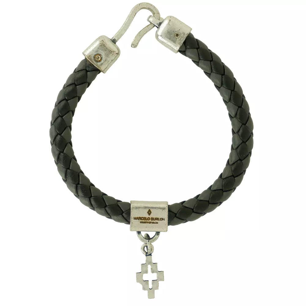 Sleek Black Leather Bracelet with Metal Accents
