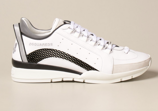 Sleek White Leather Sneakers with Metal Plaque