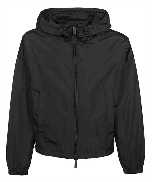 Sleek Black Nylon Hooded Jacket