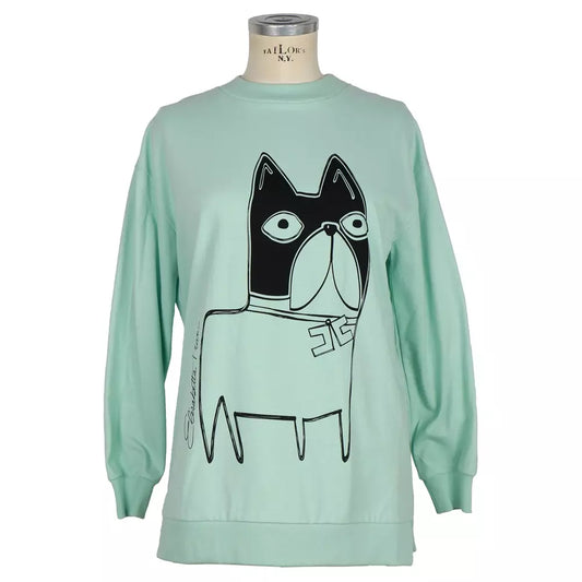 Chic Canine Motif Cotton Sweatshirt in Green