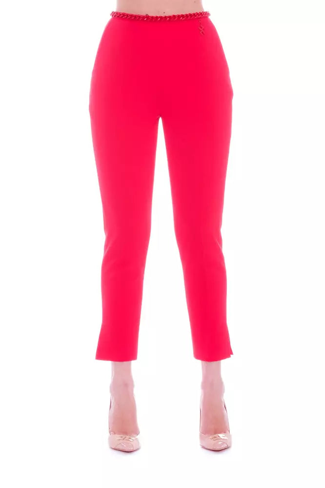 Chic Pink Crepe Trousers with Side Chain Detail