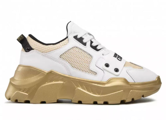 Elegant Leather Sneakers with Gold-Tone Details