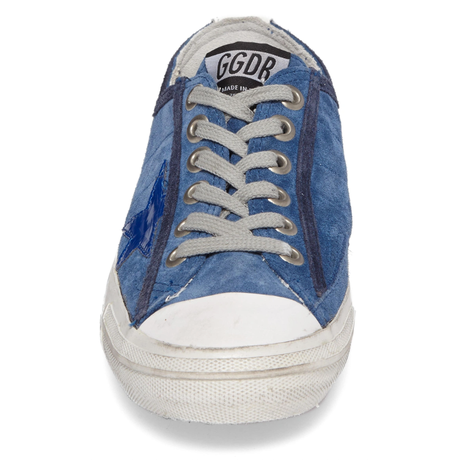 Elegant Blue Suede Low Sneakers with Star Accent