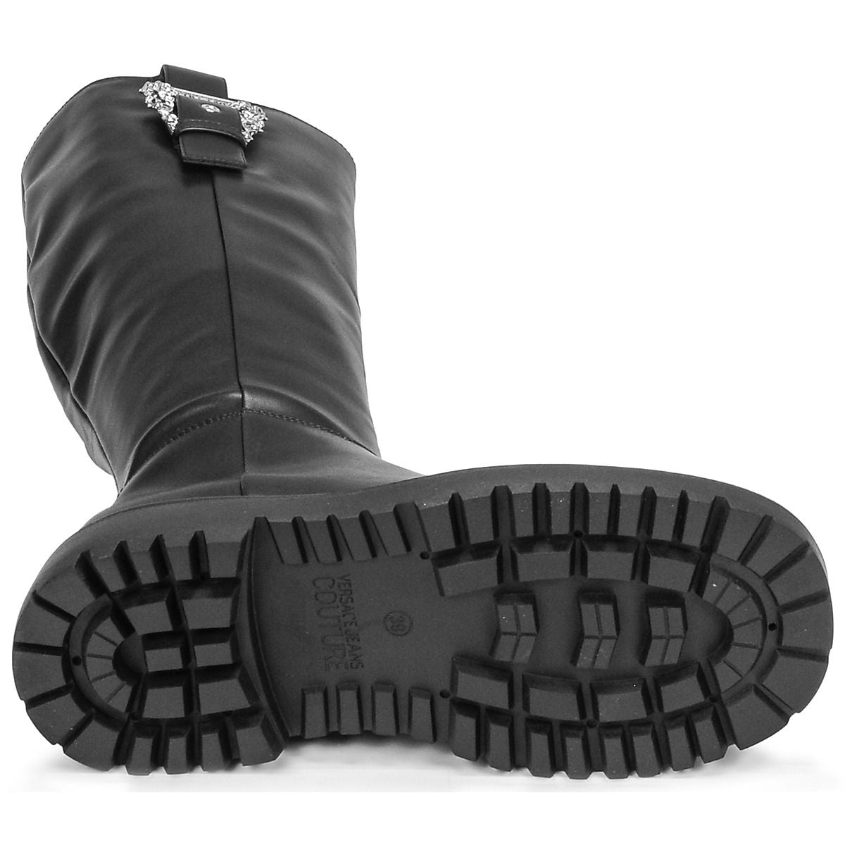 Baroque Buckle Black Knee-High Boots