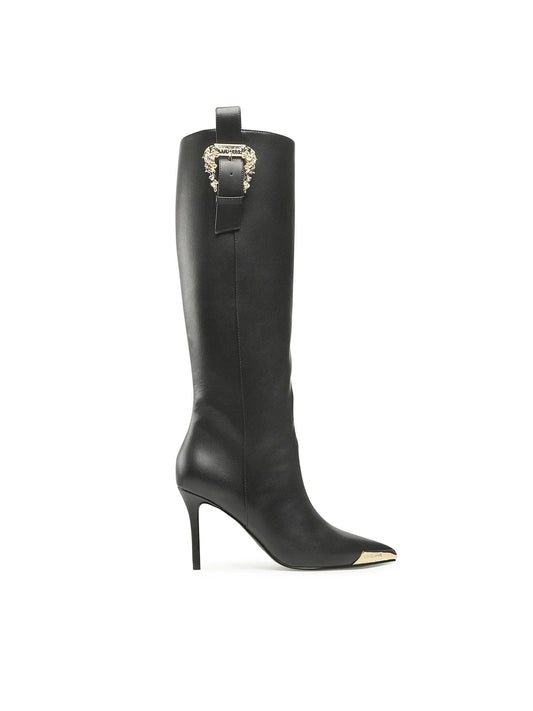 Elegant Knee-High Stiletto Boots with Baroque Buckle