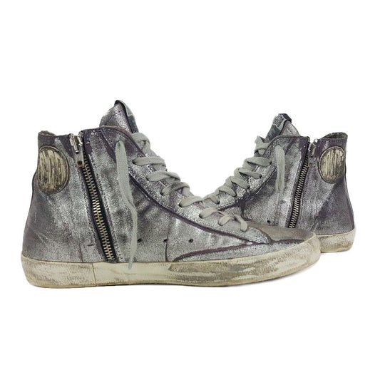 Chic Silver-Painted Purple High-Top Sneakers