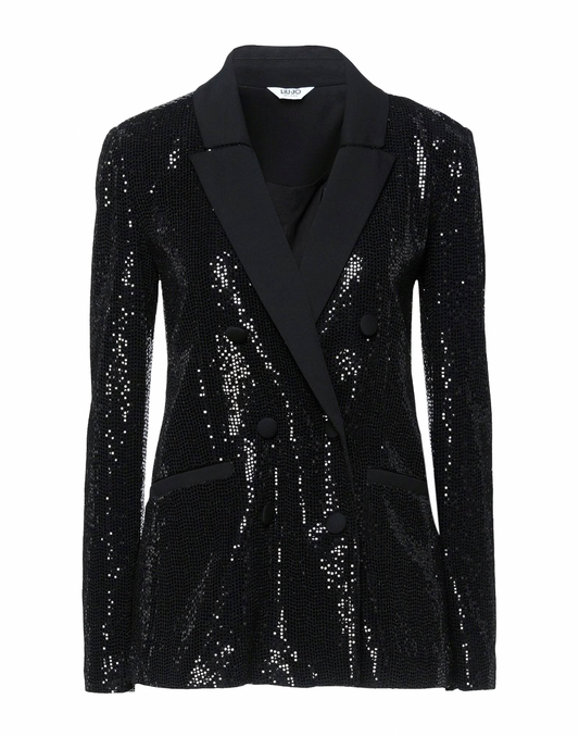 Elegant Sequined Black Tailored Jacket