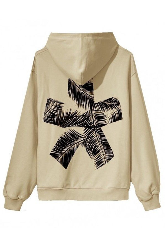 Chic Beige Cotton Hoodie with Bold Graphics