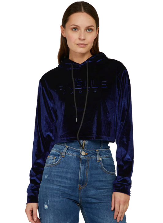 Chic Blue Velvet Hooded Sweatshirt