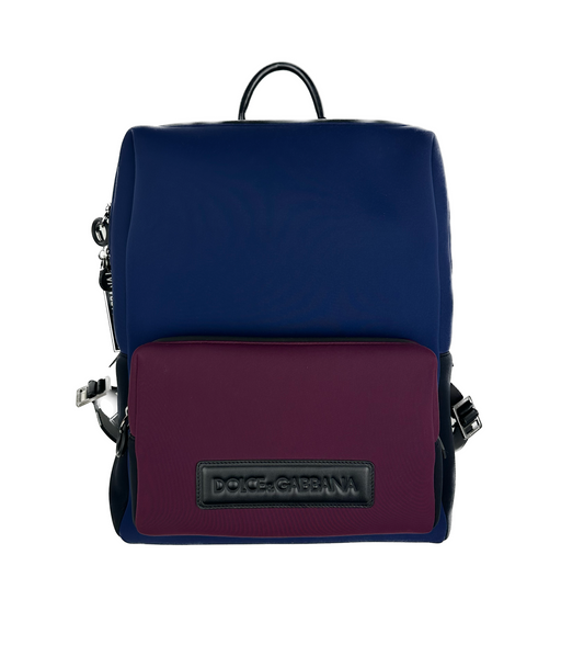 Chic Blue and Wine Red Fabric Backpack