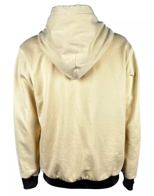 Beige Cotton Hooded Sweatshirt with Zipper Closure