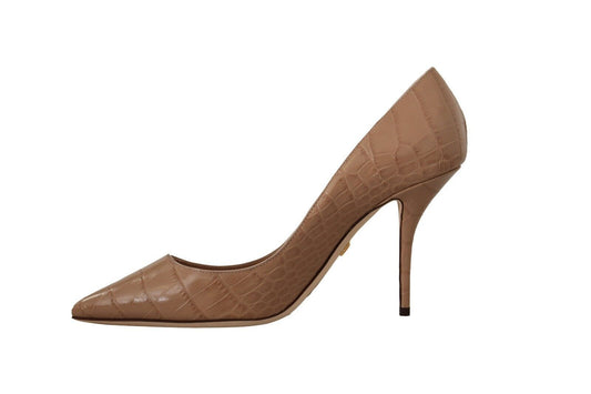 Beige Pointed Leather Pumps