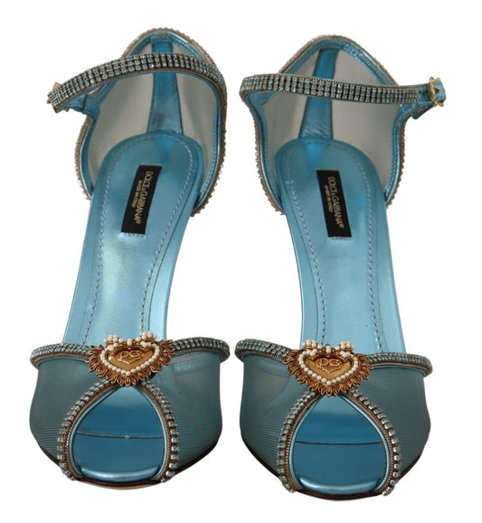 Elegant Blue Mesh Heel Sandals