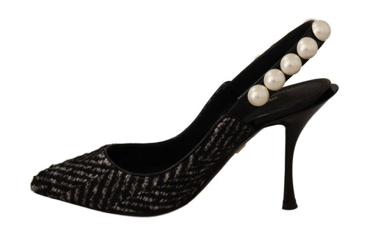 Elegant Slingback Heels with Faux Pearl Adornments