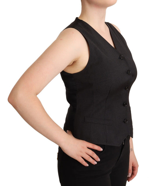 Elegant Black Wool Blend Waistcoat Vest Top