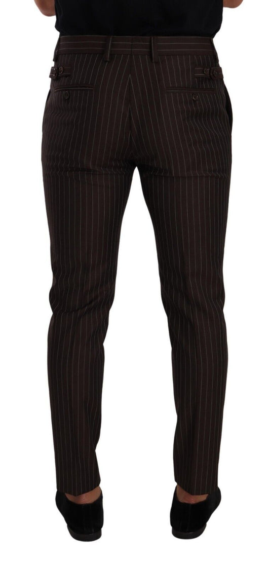 Elegant Brown Striped Woolen Men's Trousers