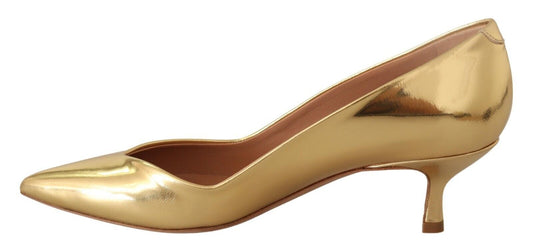 Gold Laminated Leather Mid-Heel Pumps