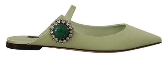Emerald Crystal Embellished Leather Slides