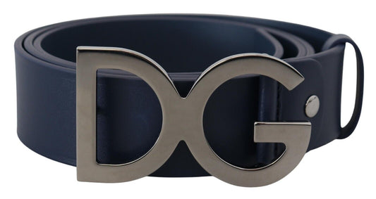 Elegant Blue Leather Belt with DG Buckle