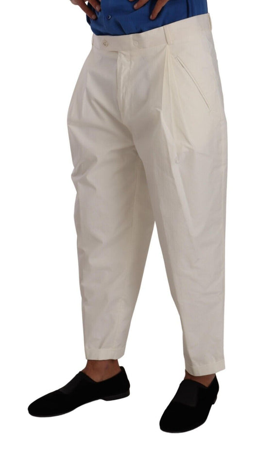Elegant White Cotton Stretch Dress Pants