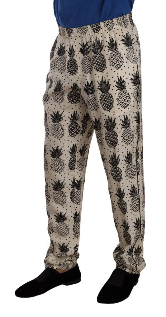 Elegant Silk Lounge Pants with Pineapple Print