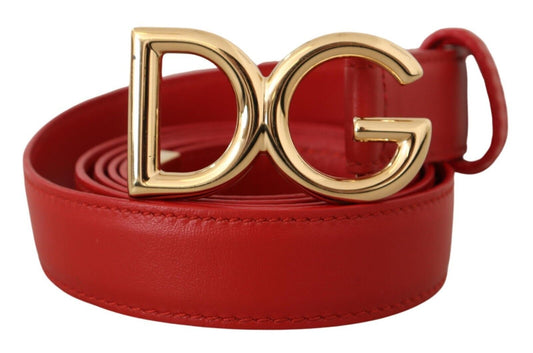 Elegant Red Leather Belt with Gold Buckle