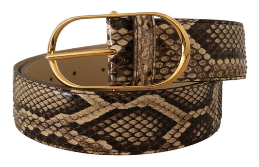 Elegant Phyton Leather Belt with Gold Buckle