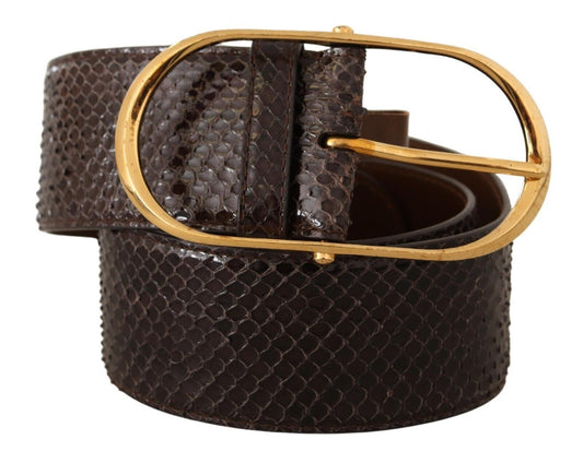 Elegant Python Leather Belt with Gold Buckle