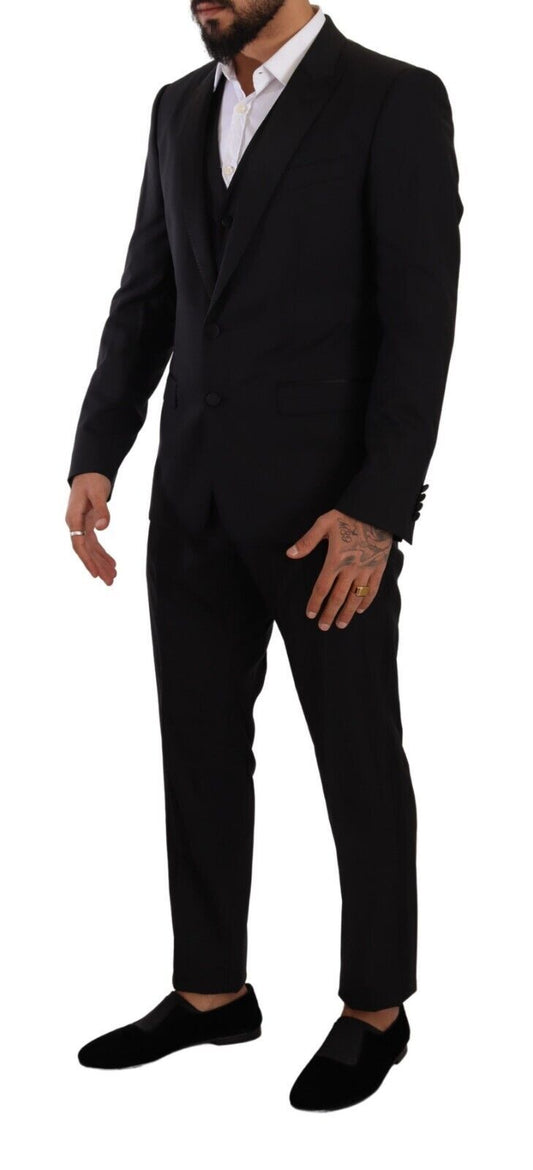 Elegant Black Three-Piece Martini Fit Suit