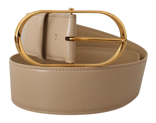 Elegant Beige Oval Buckle Leather Belt