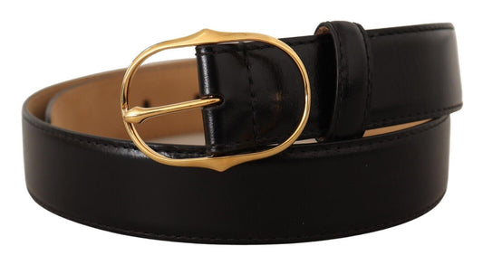 Elegant Black Leather Belt with Gold Buckle
