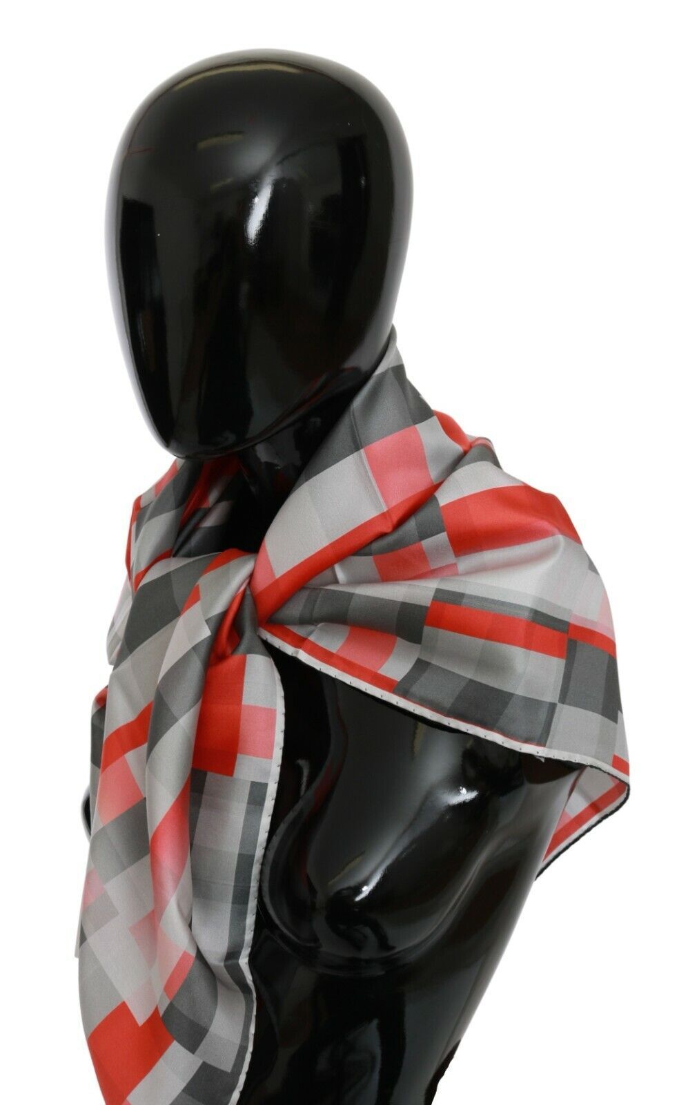 Elegant Silk Checkered Scarf in Gray and Red