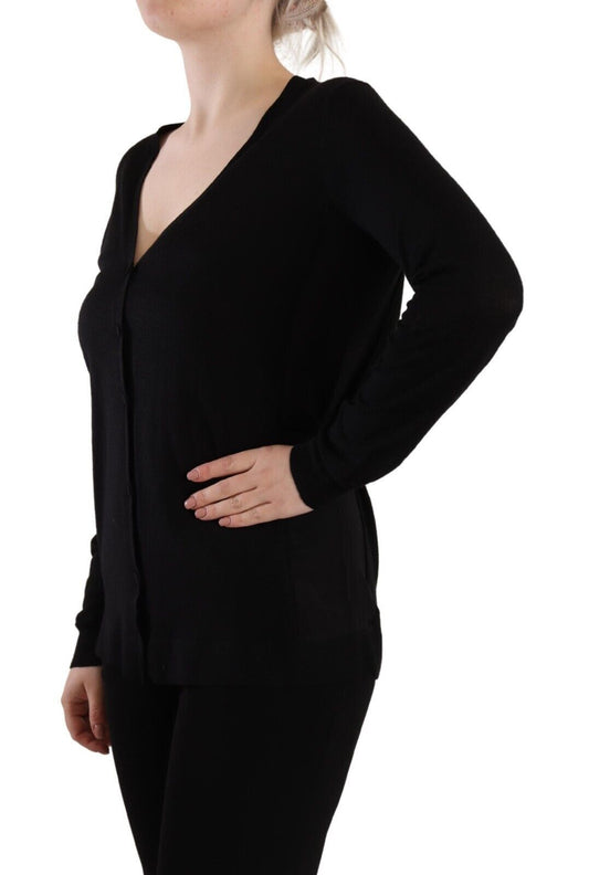 Elegant Black V-Neck Wool Pullover