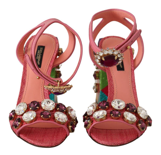 Elegant Pink Crystal Ankle Strap Heels