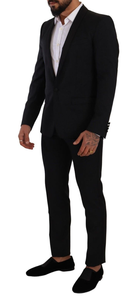 Elegant Black Patterned Wool-Silk Suit