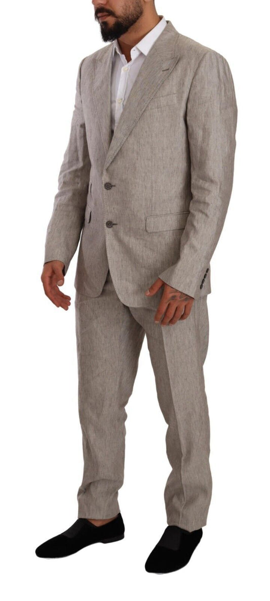 Elegant Gray Linen-Silk Blend Suit