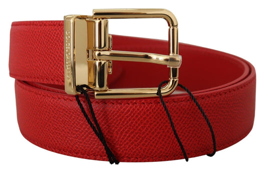 Elegant Red Leather Engraved Buckle Belt