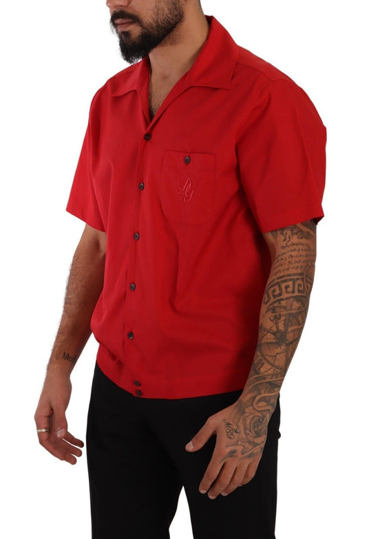 Radiant Red Cotton Button-Down Shirt
