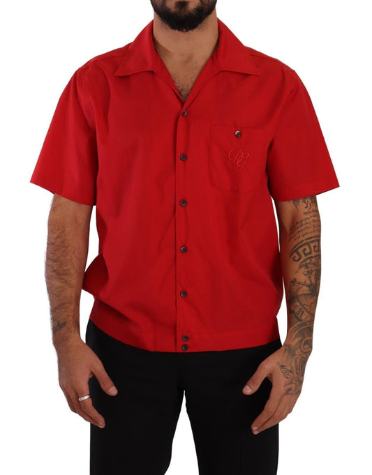 Radiant Red Cotton Button-Down Shirt
